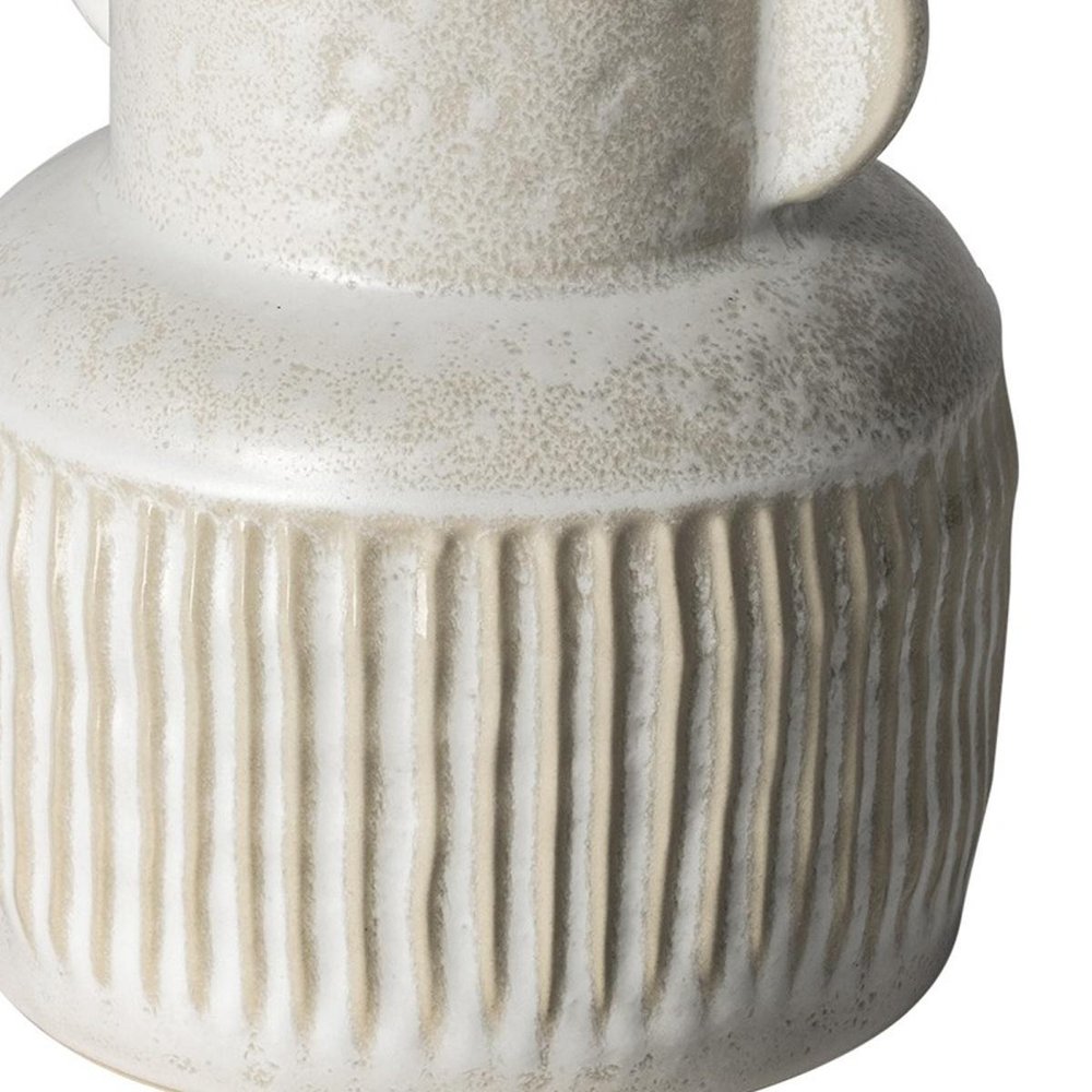8" Whitewash Handled Textured Ceramic Vase