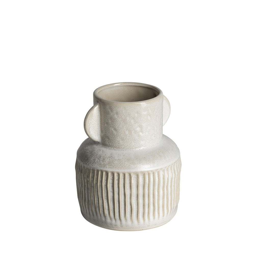 8" Whitewash Handled Textured Ceramic Vase