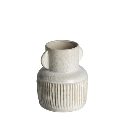 8" Whitewash Handled Textured Ceramic Vase