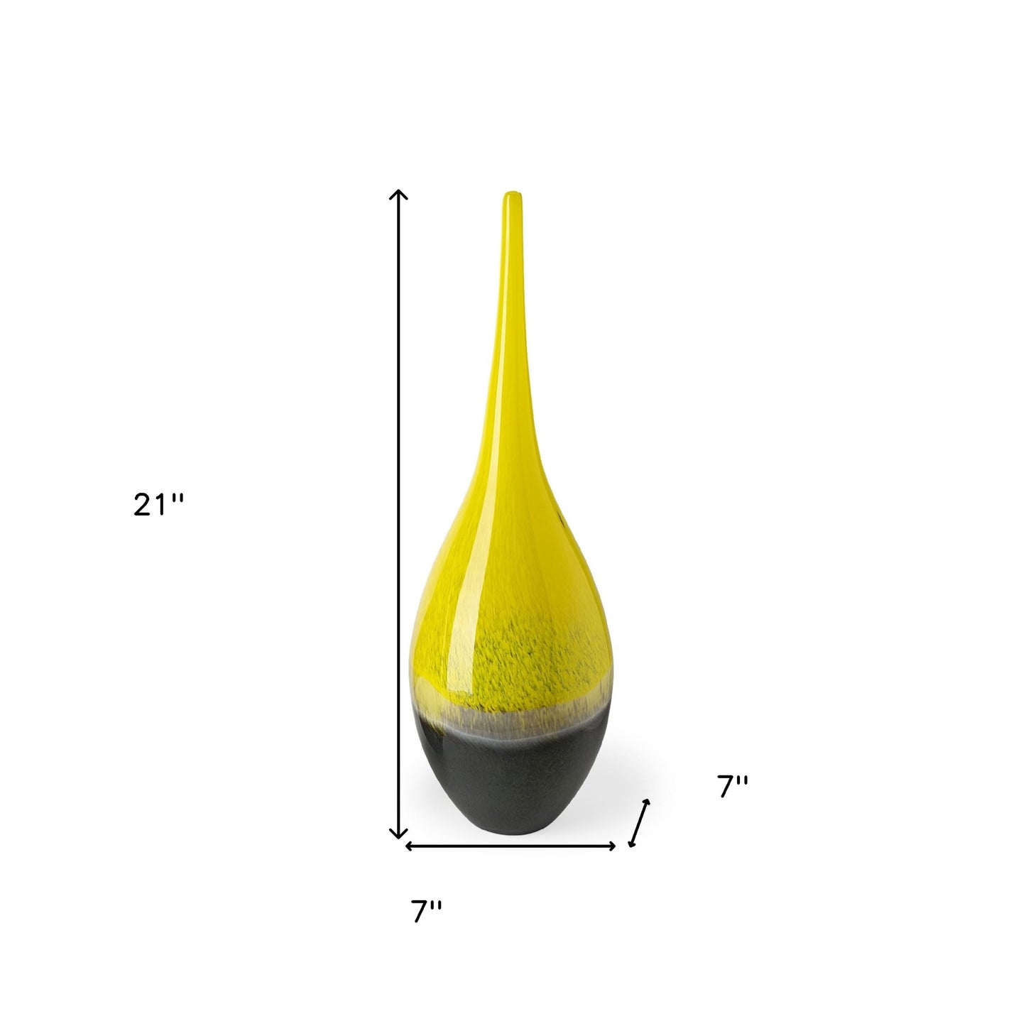 21" Lovely Yellow and Gray Handblown Spunglass Vase