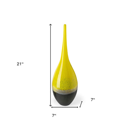 21" Lovely Yellow and Gray Handblown Spunglass Vase