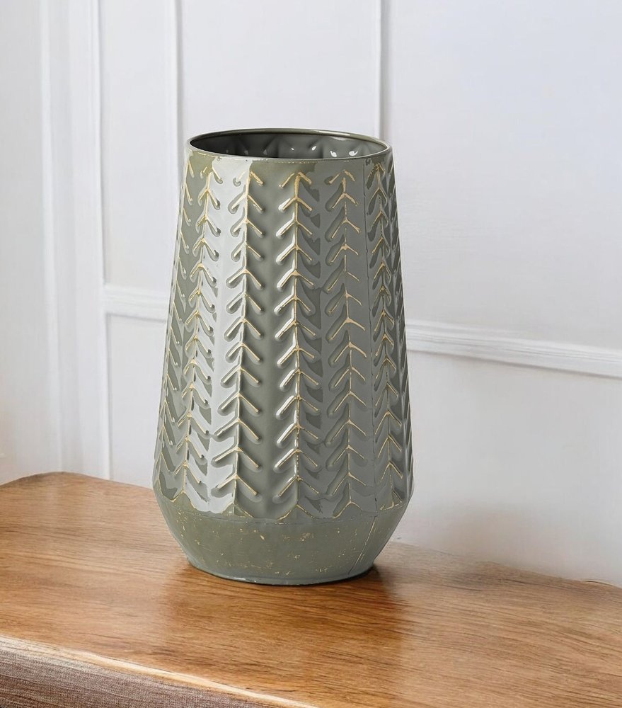 11" Green Abstract Cylinder Metal Table Vase