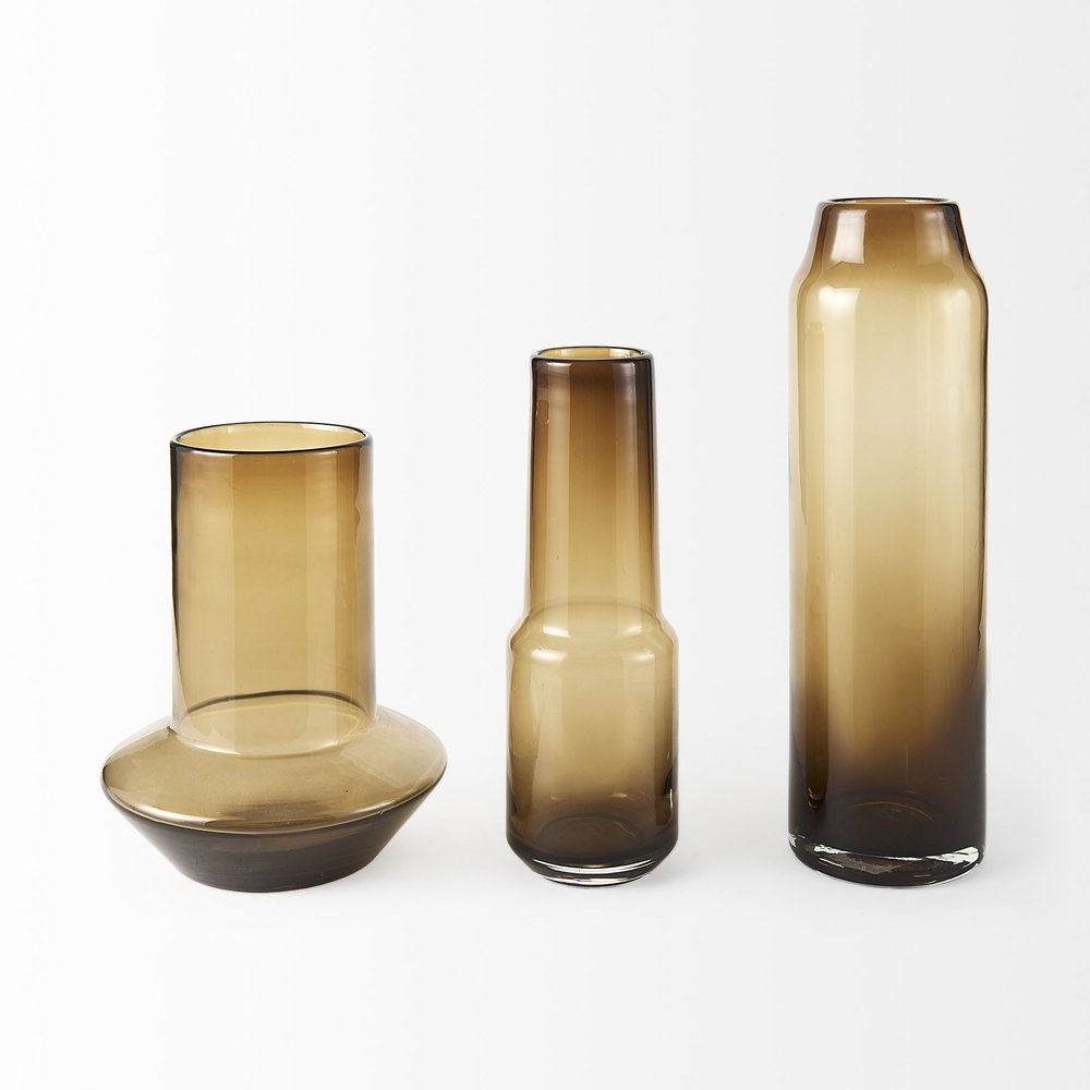16" Golden Brown Abstract Cylinder Crystal Glass Table Vase