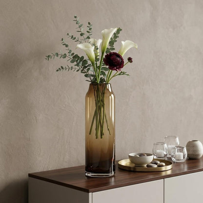 16" Golden Brown Abstract Cylinder Crystal Glass Table Vase