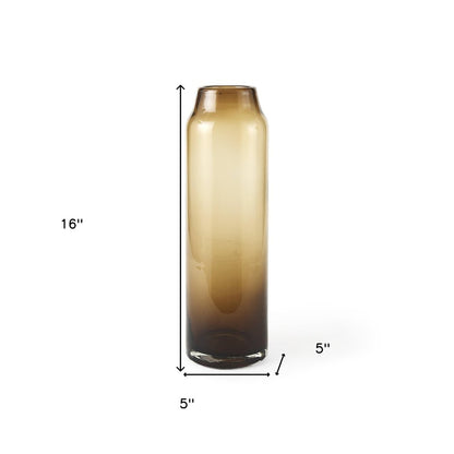 16" Golden Brown Abstract Cylinder Crystal Glass Table Vase