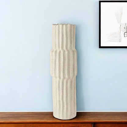 23" Cream Abstract Cylinder Ceramic Table Vase