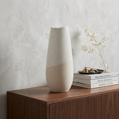 14" Cream Abstract Cylinder Ceramic Table Vase