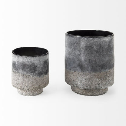 9" Brown And Black Abstract Cylinder Ceramic Table Vase