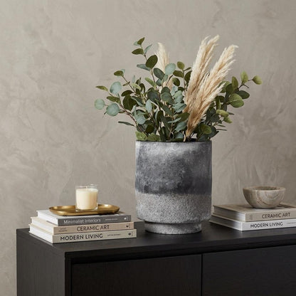 9" Brown And Black Abstract Cylinder Ceramic Table Vase