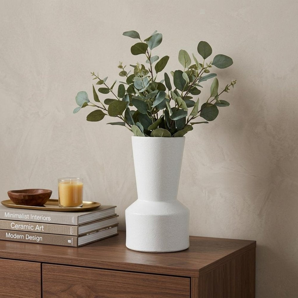 9" White Abstract Cylinder Ceramic Table Vase