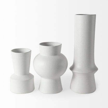 11" White Abstract Cylinder Ceramic Table Vase