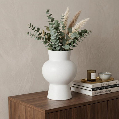 11" White Abstract Cylinder Ceramic Table Vase