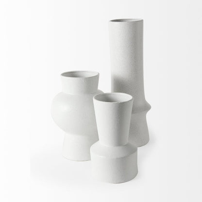 11" White Abstract Cylinder Ceramic Table Vase