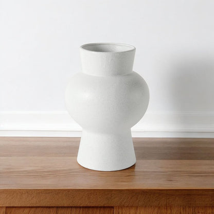11" White Abstract Cylinder Ceramic Table Vase