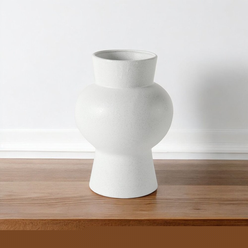 11" White Abstract Cylinder Ceramic Table Vase