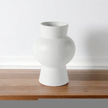 11" White Abstract Cylinder Ceramic Table Vase