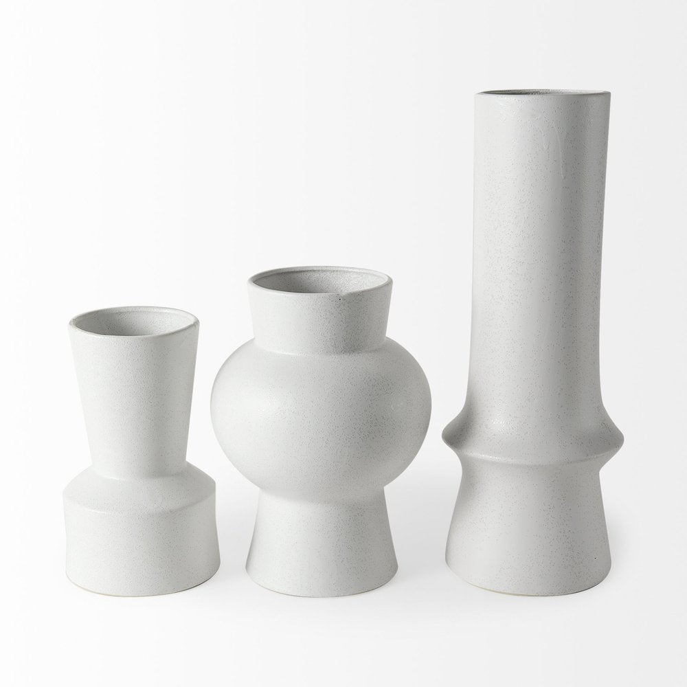 17" White Abstract Cylinder Ceramic Table Vase