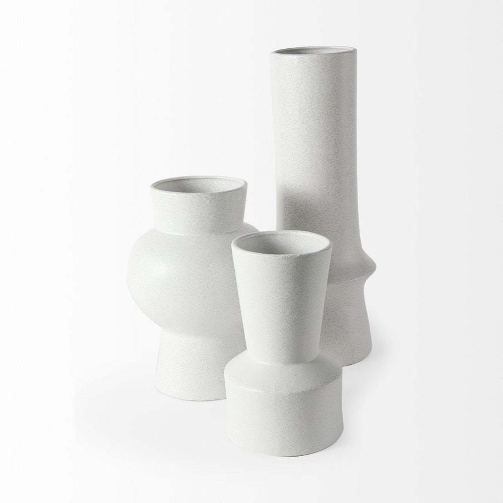 17" White Abstract Cylinder Ceramic Table Vase