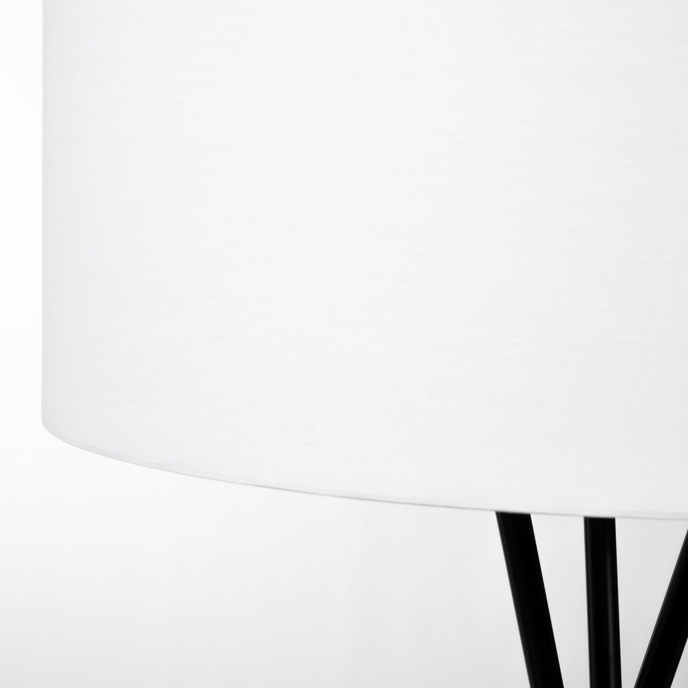 66" Black Tripod Floor Lamp With White Fabric Drum Shade