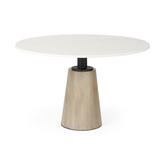 48" White And Natural Rounded Marble Pedestal Base Dining Table