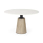 48" White And Natural Rounded Marble Pedestal Base Dining Table