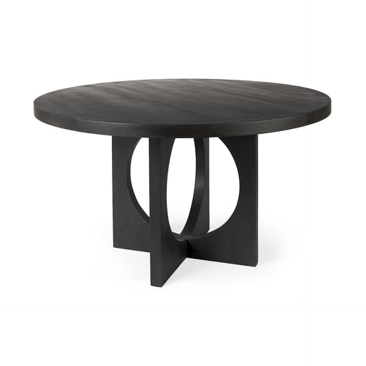 54" Black Rounded Solid Wood Pedestal Base Dining Table