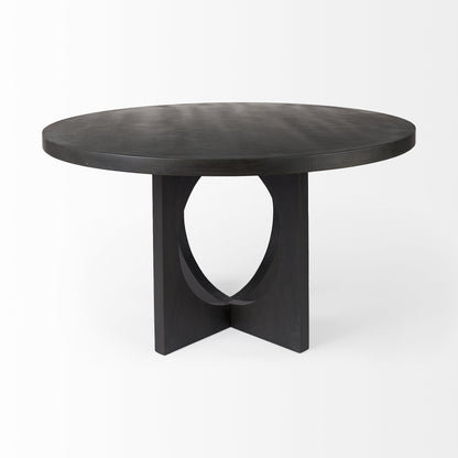 54" Black Rounded Solid Wood Pedestal Base Dining Table