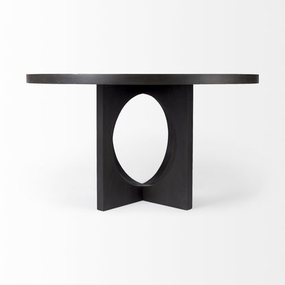 54" Black Rounded Solid Wood Pedestal Base Dining Table