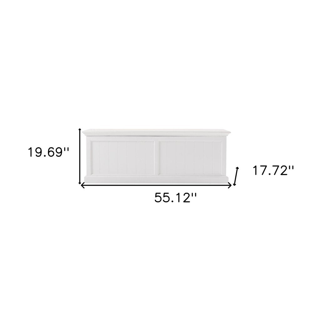 55" White Distressed and Solid and Manufactured Wood Storage Standard Bench With Flip Top