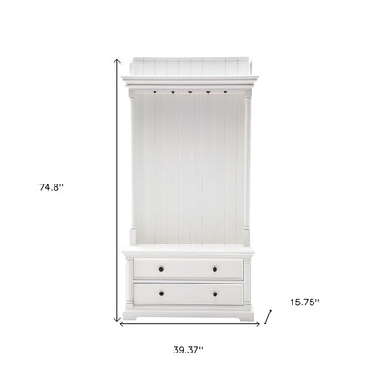 Classic White Hall Tree Coat Rack with Drawers