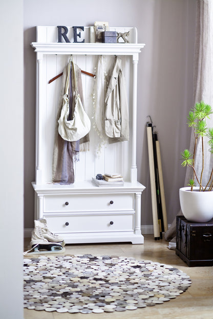 Classic White Hall Tree Coat Rack with Drawers