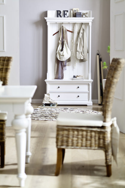 Classic White Hall Tree Coat Rack with Drawers