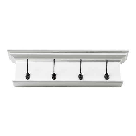 28" Classic White Wood Four Hook Hanging Coat Rack