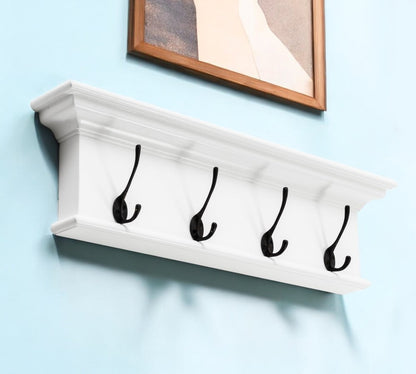 28" Classic White Wood Four Hook Hanging Coat Rack