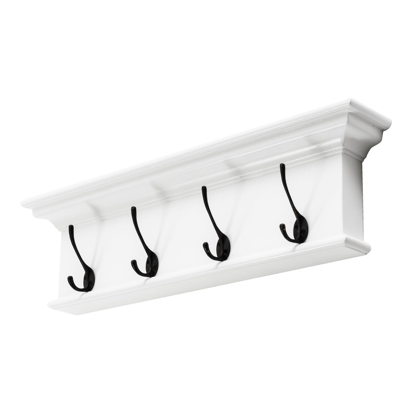 28" Classic White Wood Four Hook Hanging Coat Rack