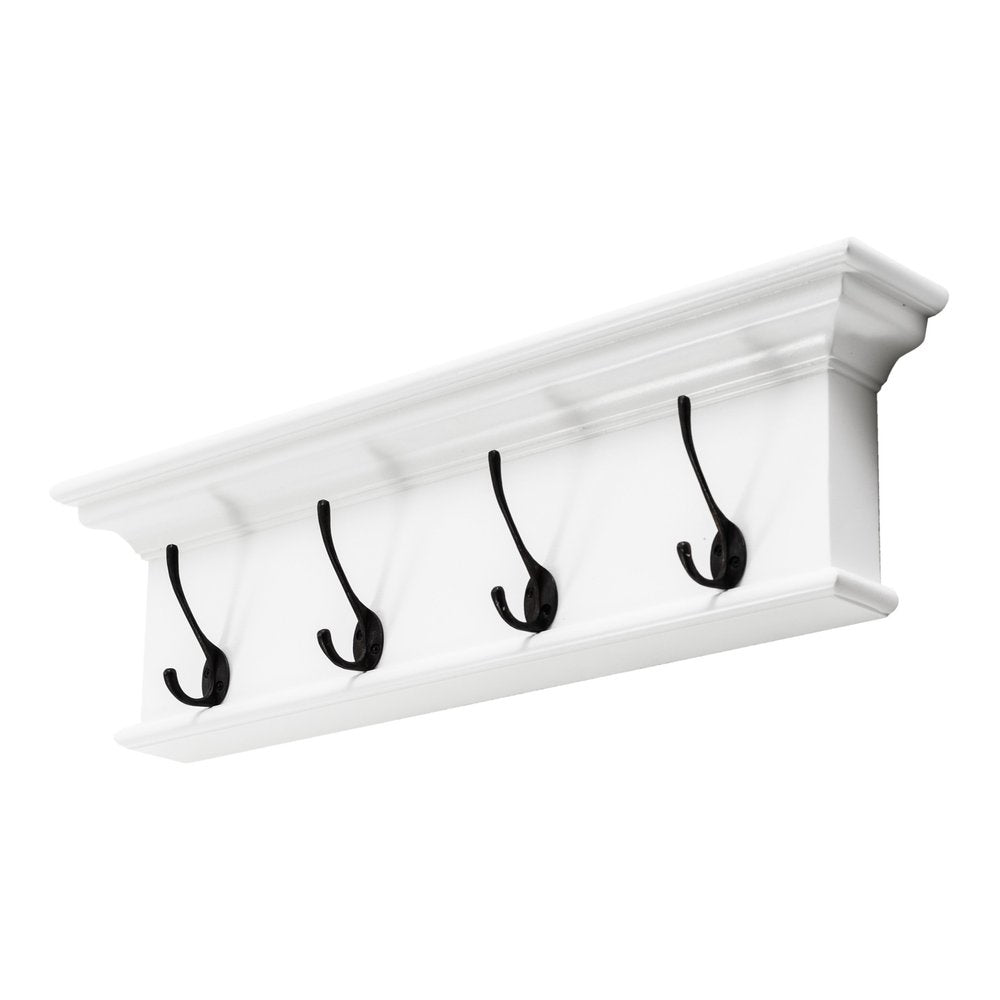 28" Classic White Wood Four Hook Hanging Coat Rack