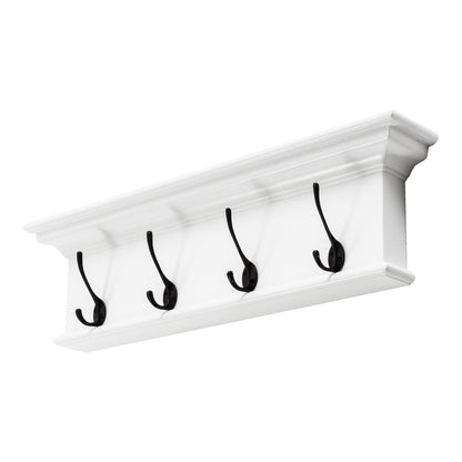 28" Classic White Wood Four Hook Hanging Coat Rack