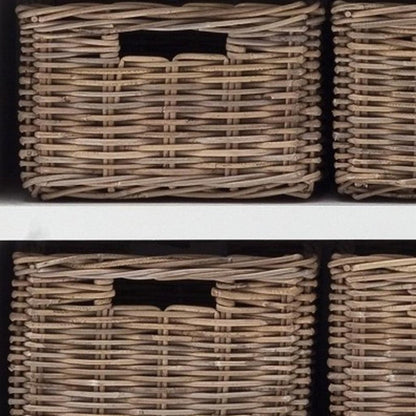 87" White Wood Bookcase with Glass Doors Drawers and Baskets