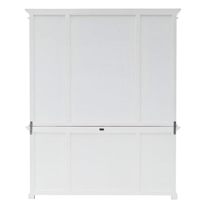 87" White Wood Bookcase with Glass Doors Drawers and Baskets