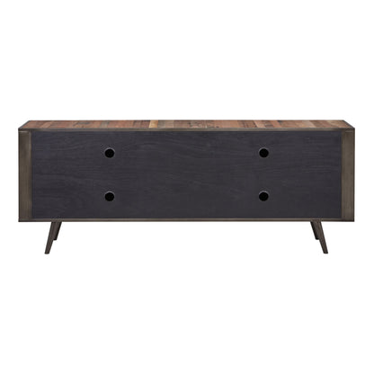 79" Wood Brown Recycled Boat Wood And Iron Cabinet Enclosed Storage TV Stand