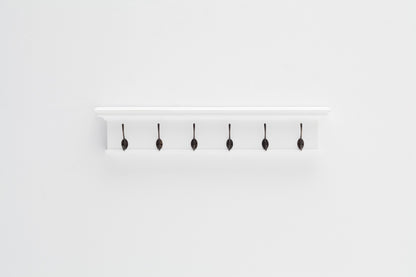 39" Classic White Wood Six Hook Hanging Coat Rack