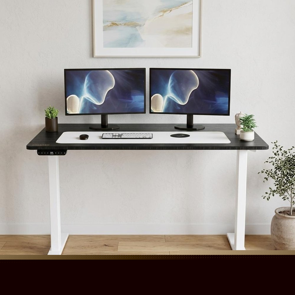 60" Adjustable Black and White Stainless Steel Standing Desk