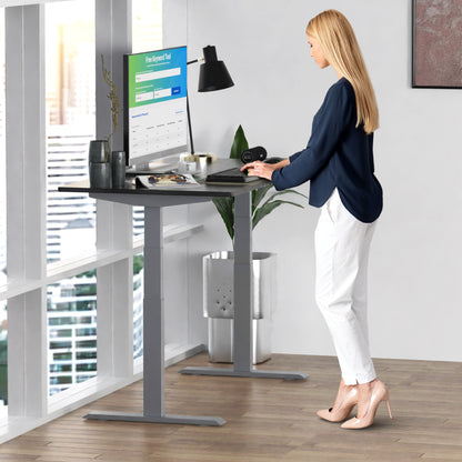 Gray Bamboo Dual Motor Electric Office Adjustable Computer Desk