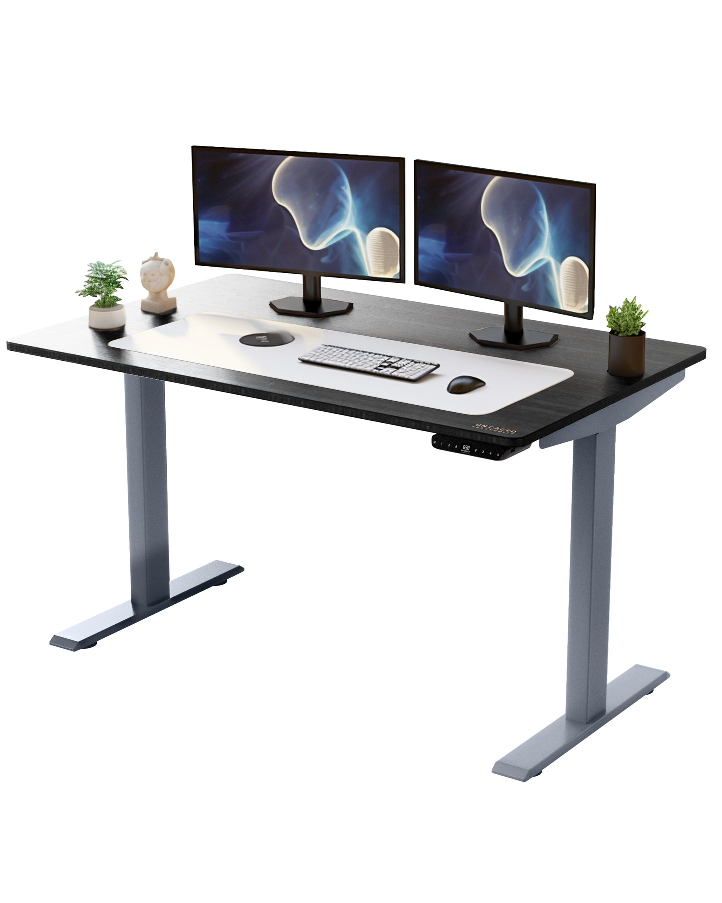 Gray and Black 52" Bamboo Dual Motor Electric Office Adjustable Computer Desk