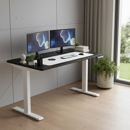 Adjustable Black and White Wood and Stainless Steel Rolling Computer Desk