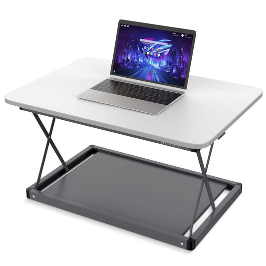 28" Adjustable White and Silver Stainless Steel Standing Desk Converter