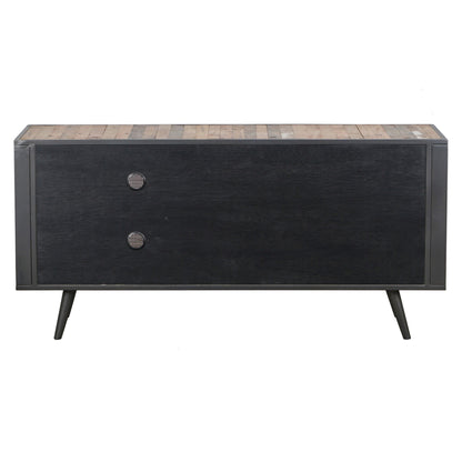 Rustic Black Natural and Rattan Media Cabinet with Three Doors