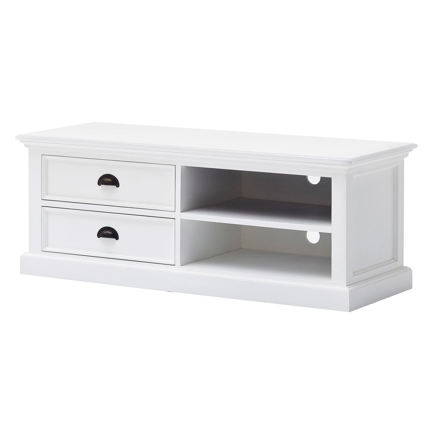 47" White Solid Wood Drawers and Open Shelving Entertainment Center