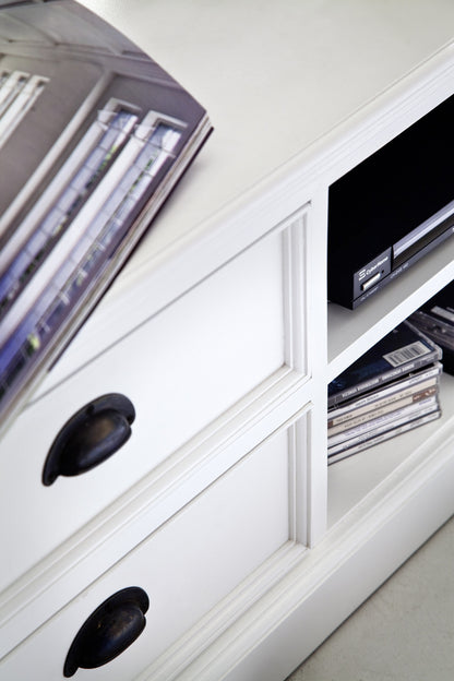 47" White Solid Wood Drawers and Open Shelving Entertainment Center