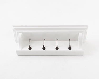 Classic White Wood Wide Four Hook Hanging Coat Rack